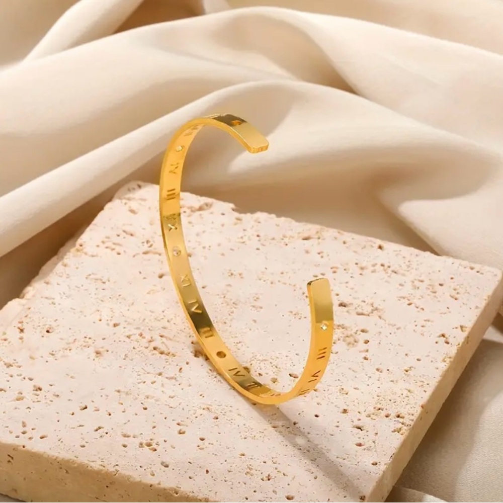 Gold tone Roman Numeral Bangle/cuff Bracelet - Picture 5 of 6